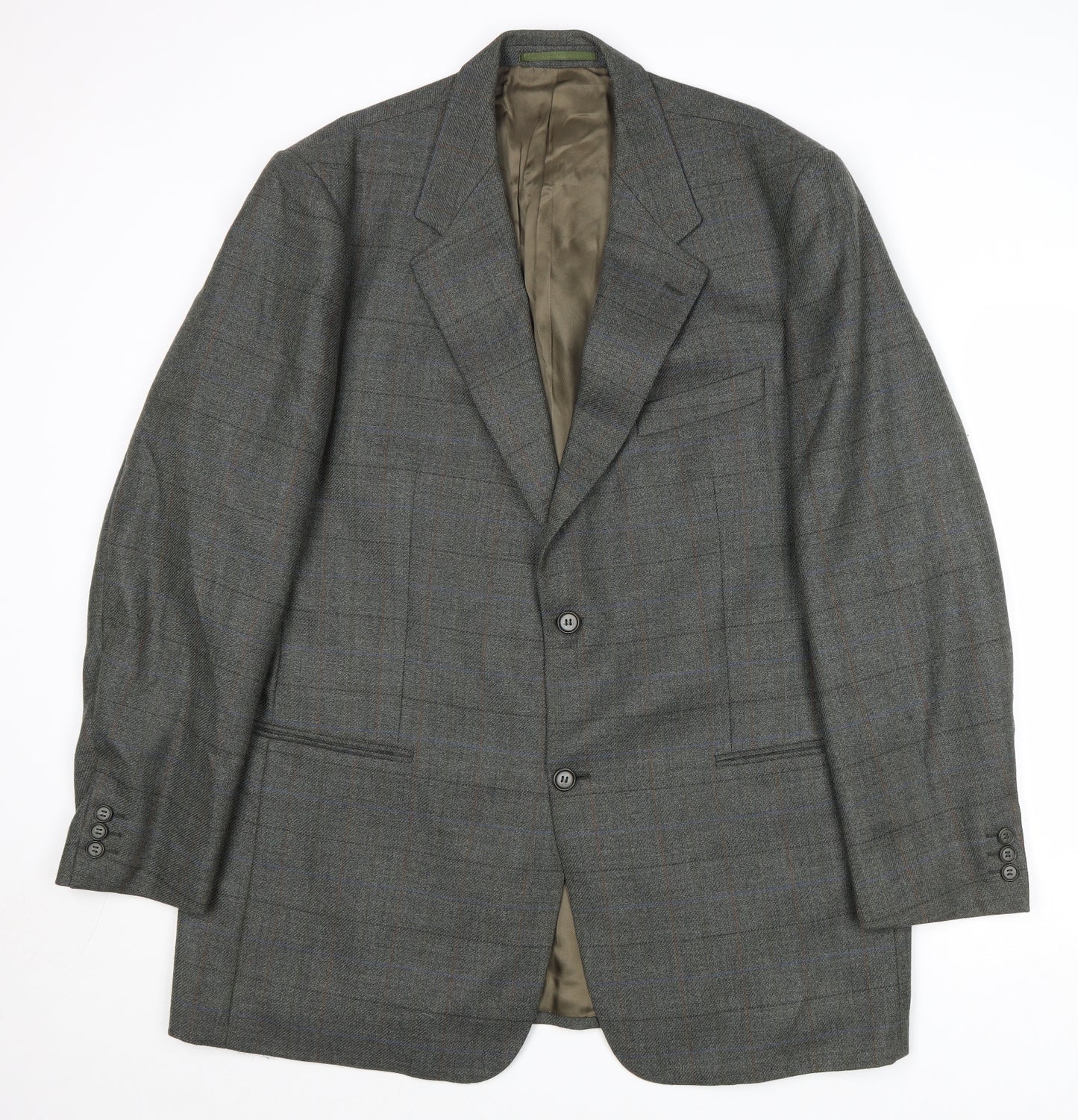 Wellington Mens Grey Plaid Polyester Jacket Suit Jacket Size 46 Regular