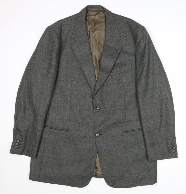 Wellington Mens Grey Plaid Polyester Jacket Suit Jacket Size 46 Regular