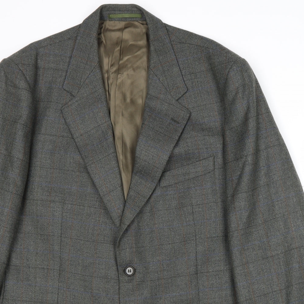 Wellington Mens Grey Plaid Polyester Jacket Suit Jacket Size 46 Regular
