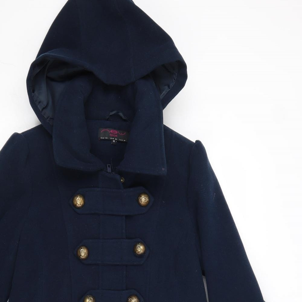 New Look Womens Blue Pea Coat Coat Size 10 Zip