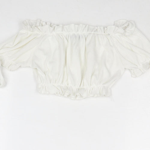 PRETTYLITTLETHING Womens White Polyester Cropped Tank Size 4 Off the Shoulder
