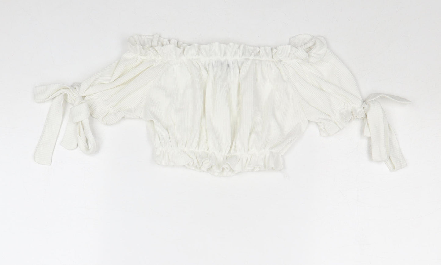 PRETTYLITTLETHING Womens White Polyester Cropped Tank Size 4 Off the Shoulder