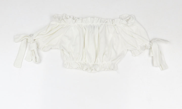 PRETTYLITTLETHING Womens White Polyester Cropped Tank Size 4 Off the Shoulder