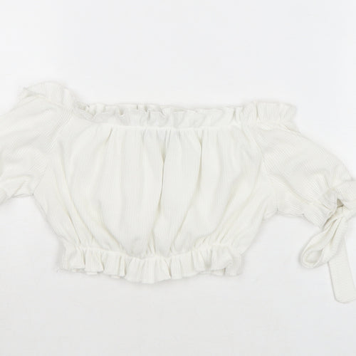 PRETTYLITTLETHING Womens White Polyester Cropped Tank Size 4 Off the Shoulder
