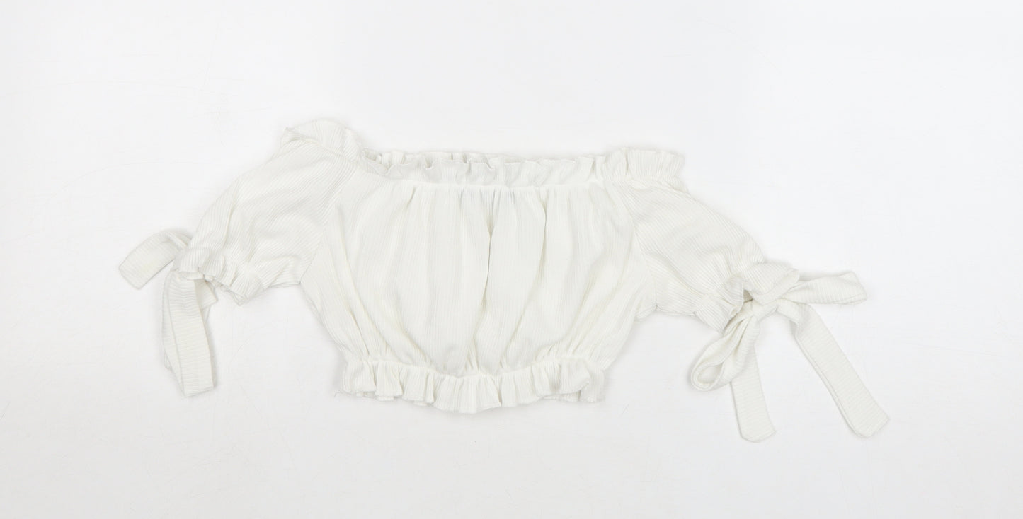PRETTYLITTLETHING Womens White Polyester Cropped Tank Size 4 Off the Shoulder