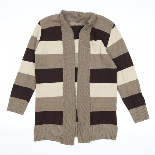 Pure & Natural Womens Brown V-Neck Striped Aramid Cardigan Jumper Size S