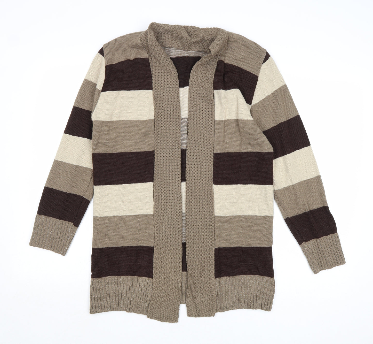 Pure & Natural Womens Brown V-Neck Striped Aramid Cardigan Jumper Size S