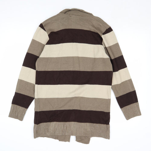 Pure & Natural Womens Brown V-Neck Striped Aramid Cardigan Jumper Size S
