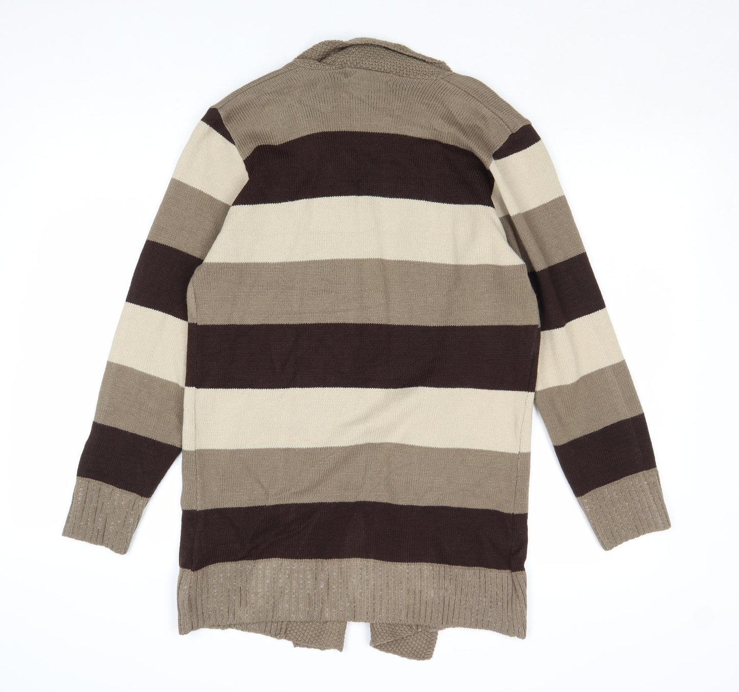Pure & Natural Womens Brown V-Neck Striped Aramid Cardigan Jumper Size S