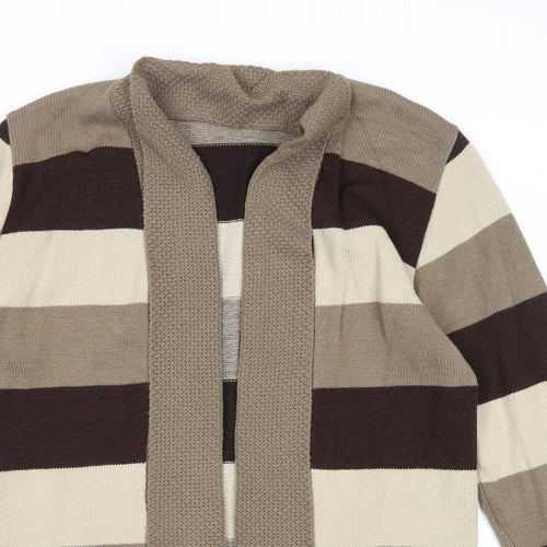 Pure & Natural Womens Brown V-Neck Striped Aramid Cardigan Jumper Size S