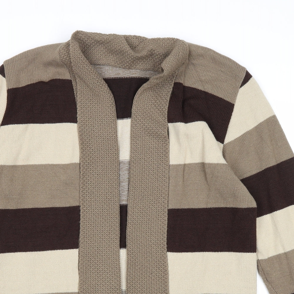 Pure & Natural Womens Brown V-Neck Striped Aramid Cardigan Jumper Size S