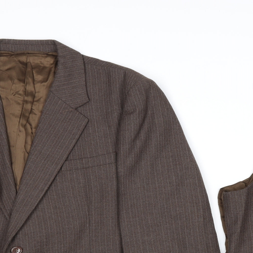 John Collier Mens Brown Striped Wool 2 Piece Suit Size 40 Regular