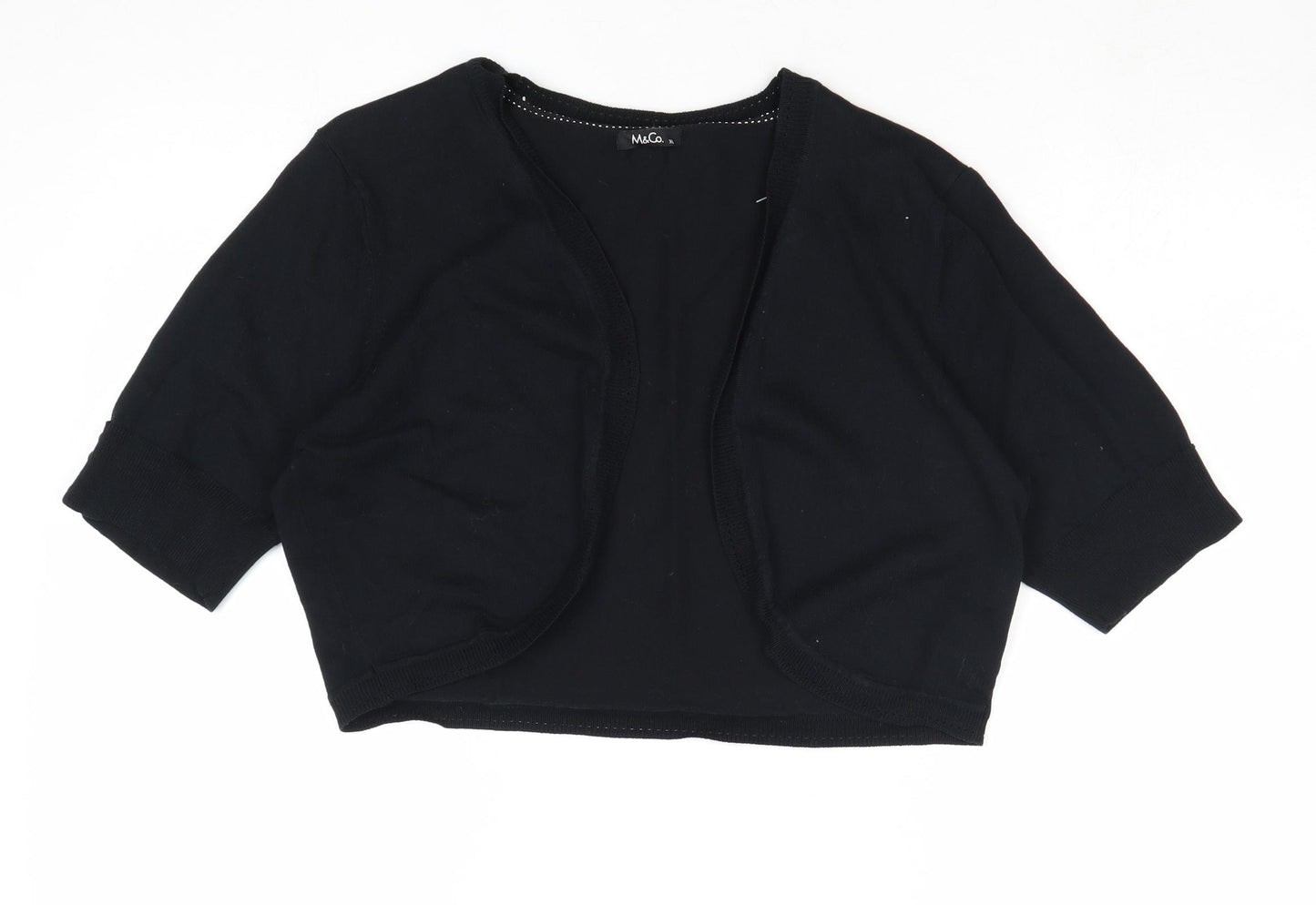 M&Co Womens Black V-Neck Cotton Cardigan Jumper Size XL