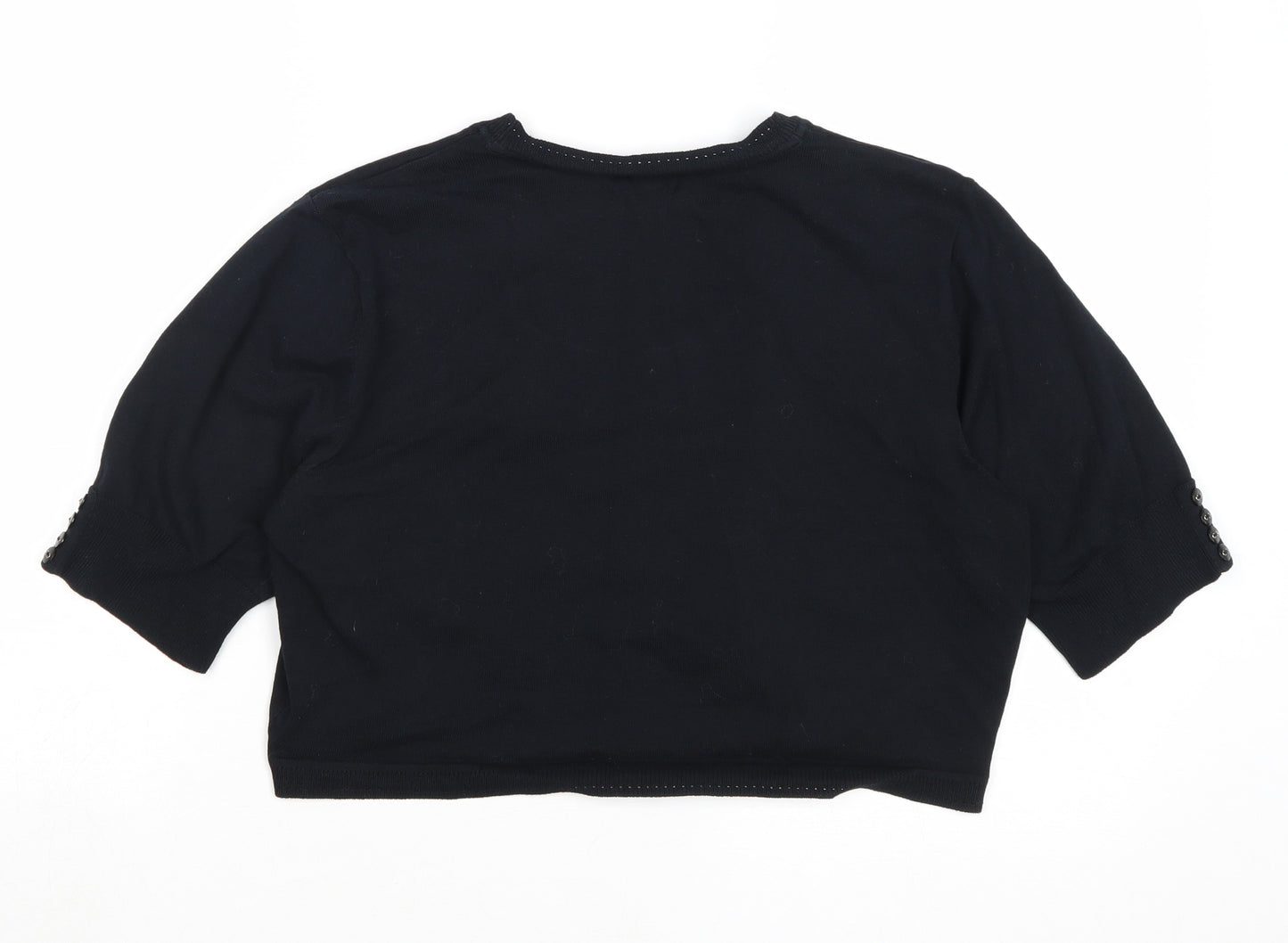 M&Co Womens Black V-Neck Cotton Cardigan Jumper Size XL