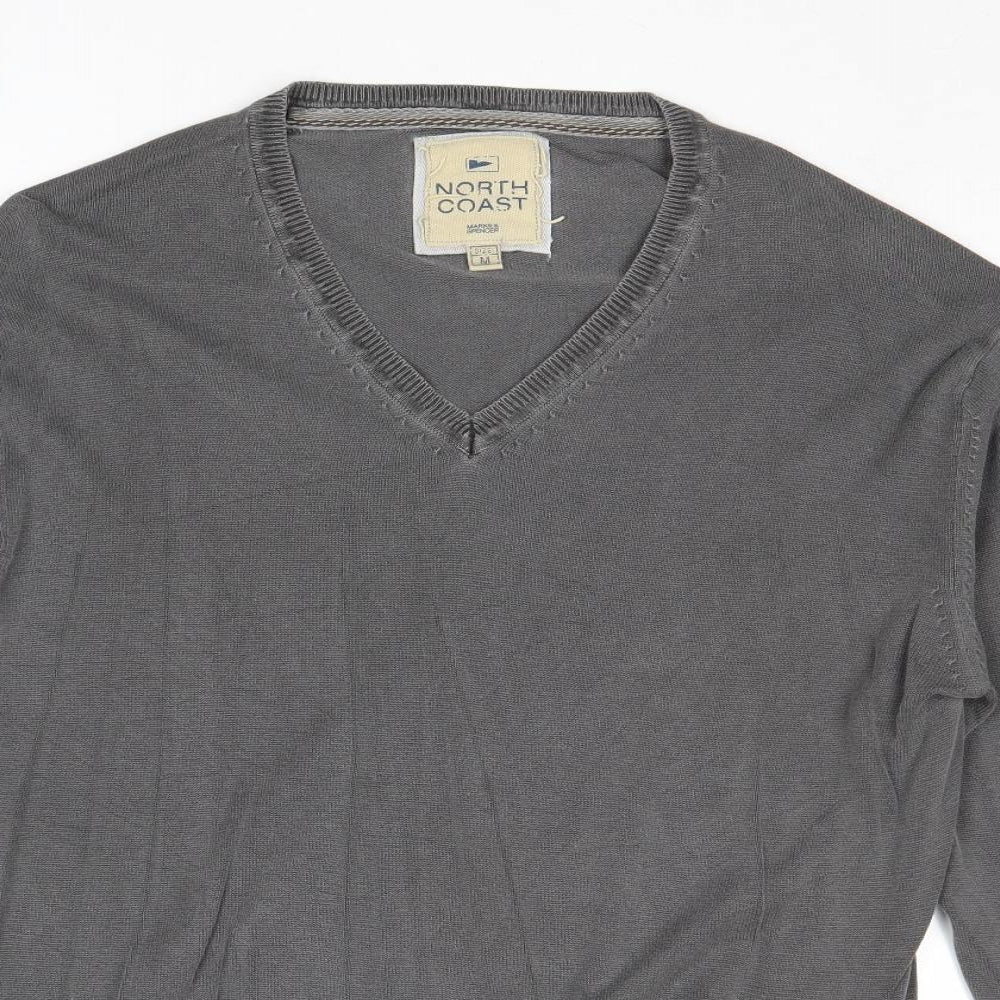 Marks and Spencer Mens Grey V-Neck Cotton Pullover Jumper Size M Long Sleeve