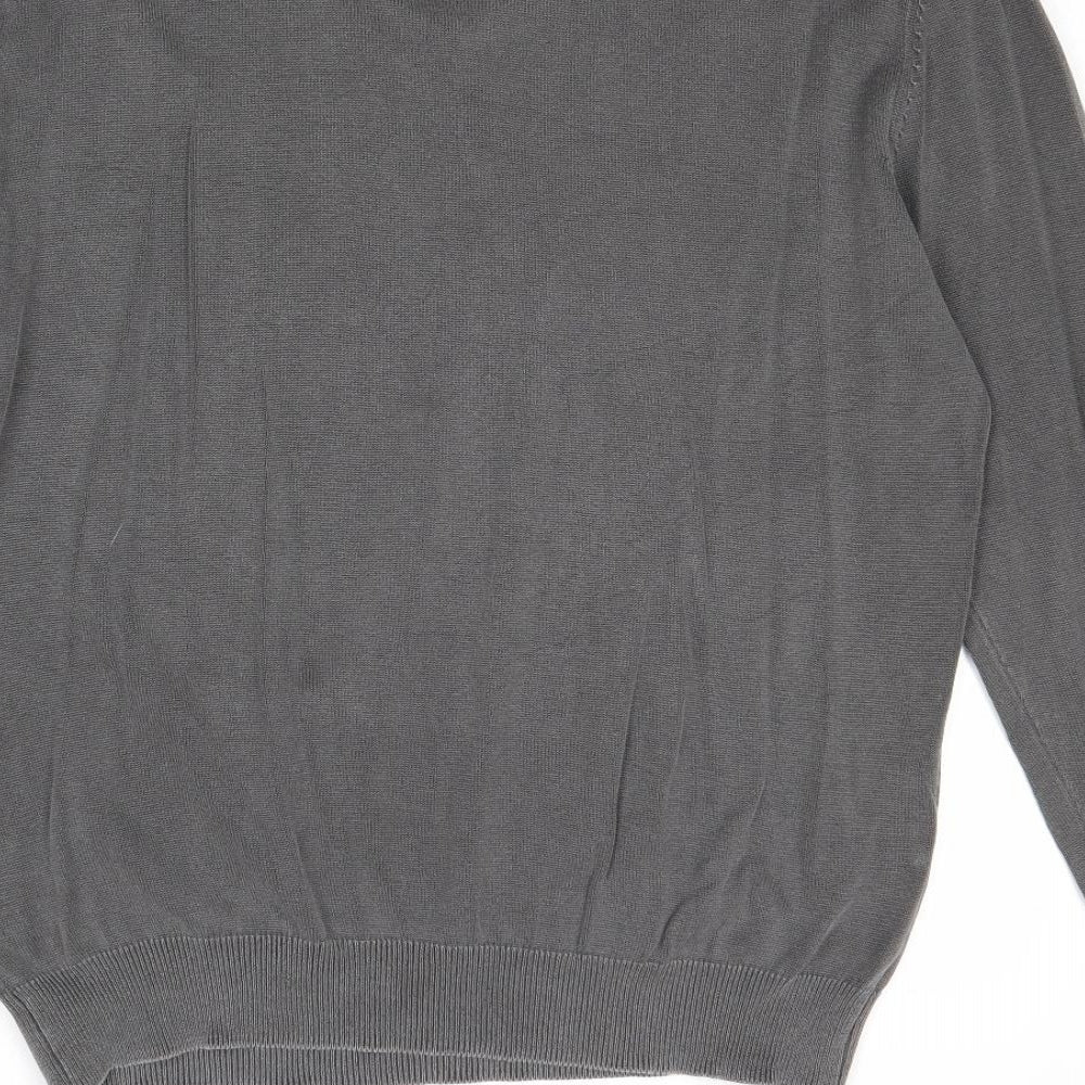 Marks and Spencer Mens Grey V-Neck Cotton Pullover Jumper Size M Long Sleeve