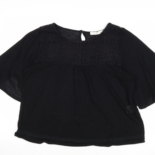 Surles Nuaghes Womens Black Polyester Basic Blouse Size M Round Neck