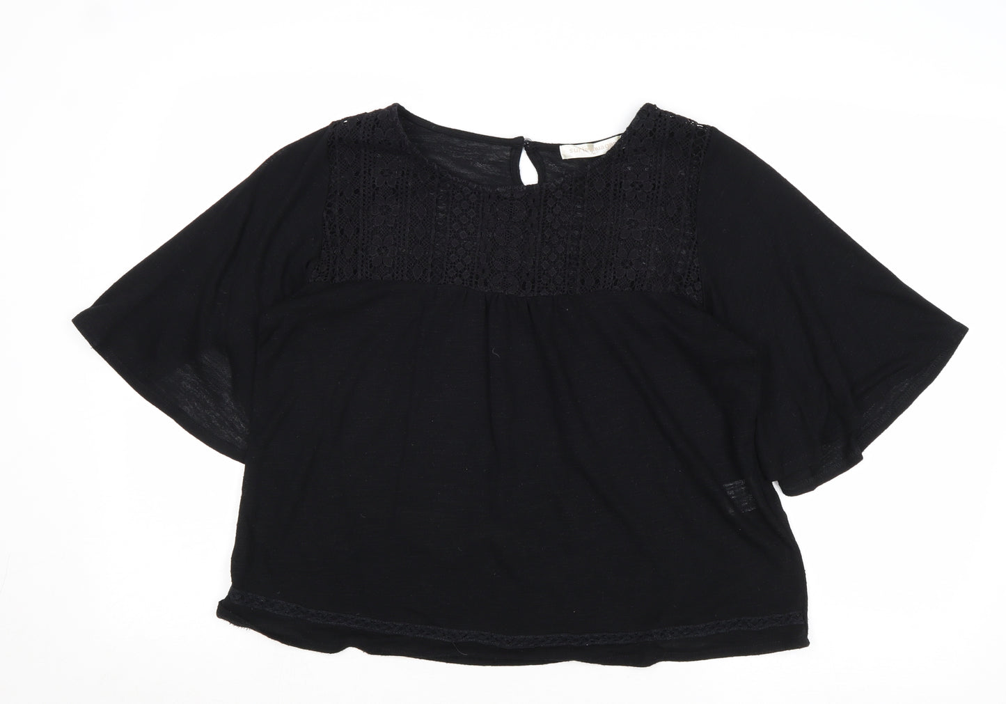Surles Nuaghes Womens Black Polyester Basic Blouse Size M Round Neck