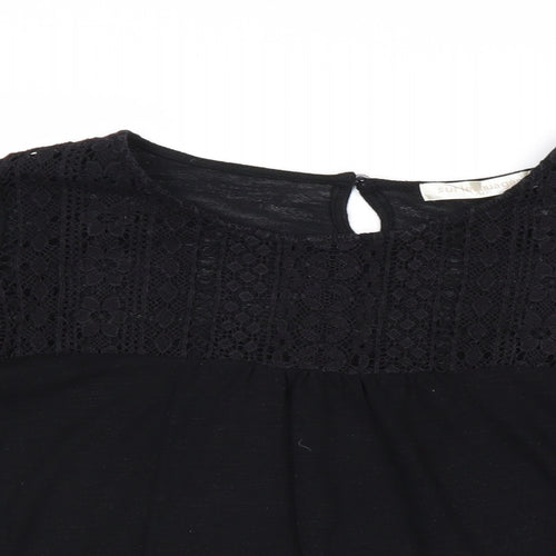 Surles Nuaghes Womens Black Polyester Basic Blouse Size M Round Neck