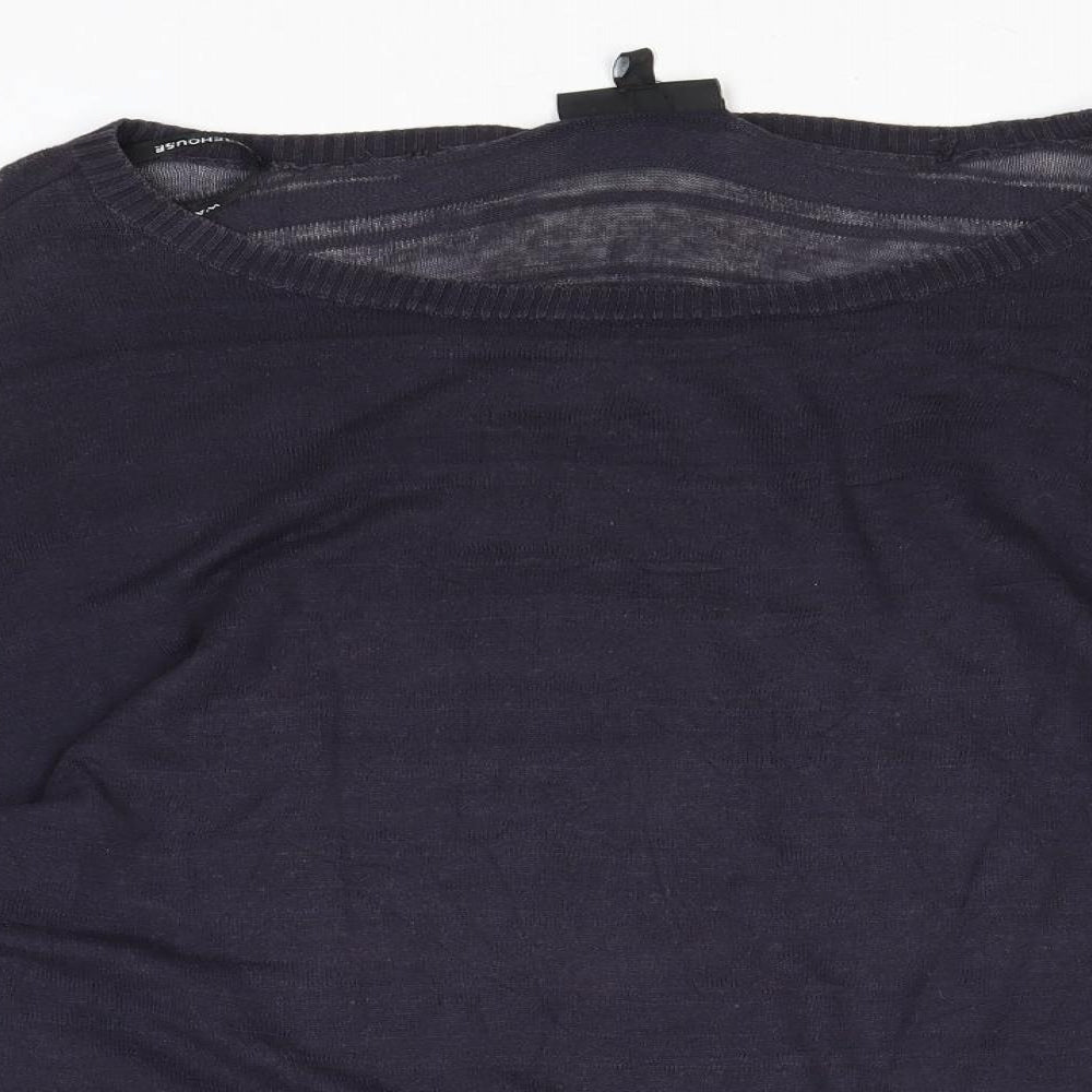 Warehouse Womens Grey Boat Neck Cotton Pullover Jumper Size 12
