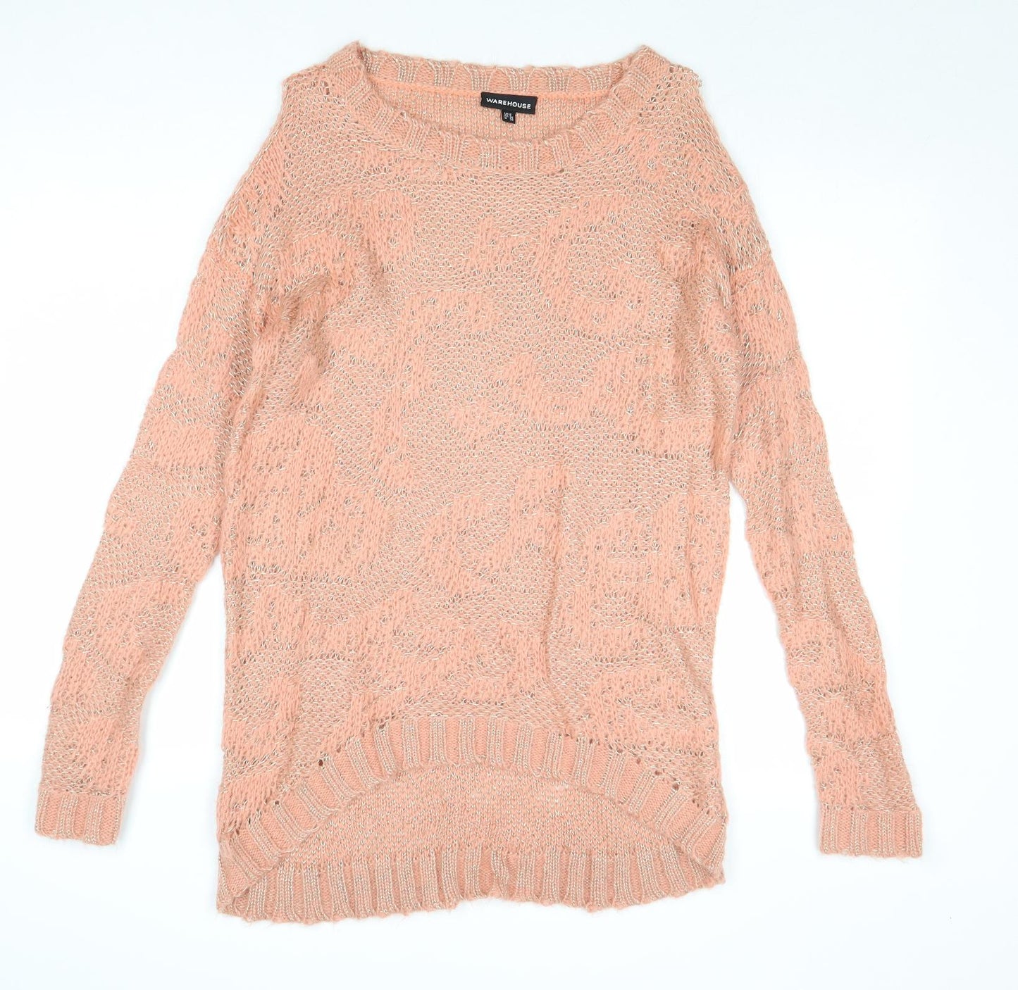 Warehouse Womens Pink Round Neck Acrylic Pullover Jumper Size 8