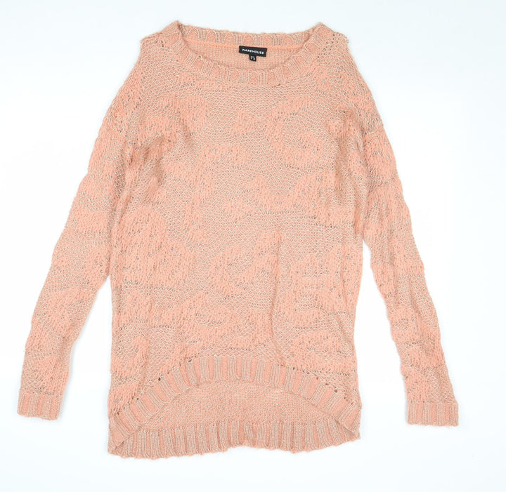 Warehouse Womens Pink Round Neck Acrylic Pullover Jumper Size 8