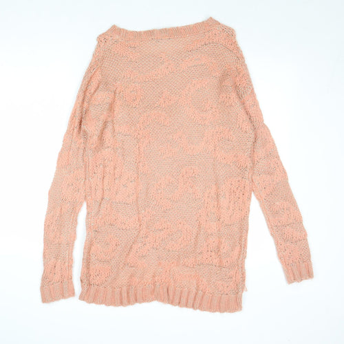 Warehouse Womens Pink Round Neck Acrylic Pullover Jumper Size 8