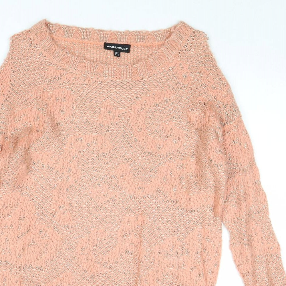 Warehouse Womens Pink Round Neck Acrylic Pullover Jumper Size 8