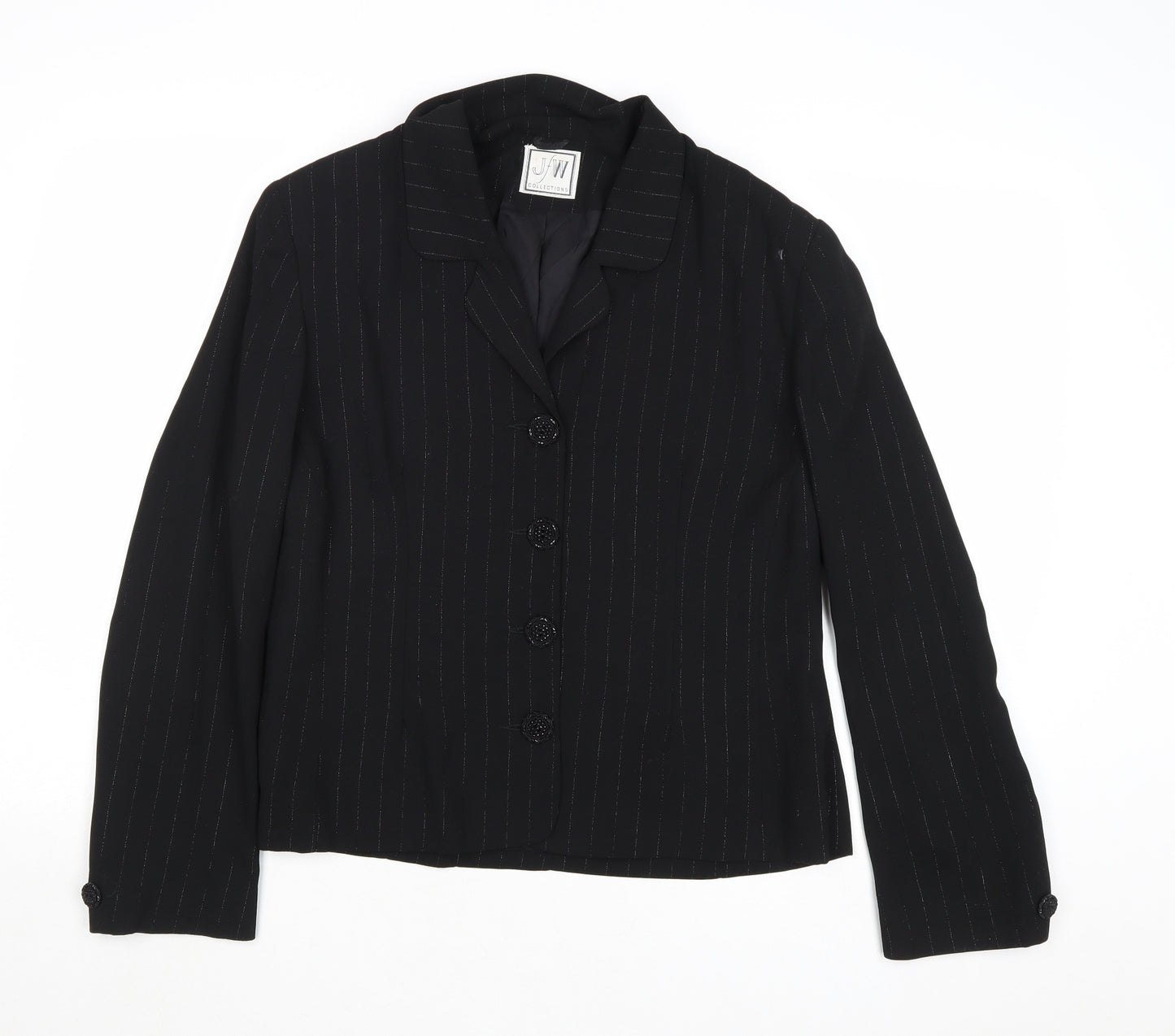 JFW Womens Black Striped Jacket Blazer Size 16 Button