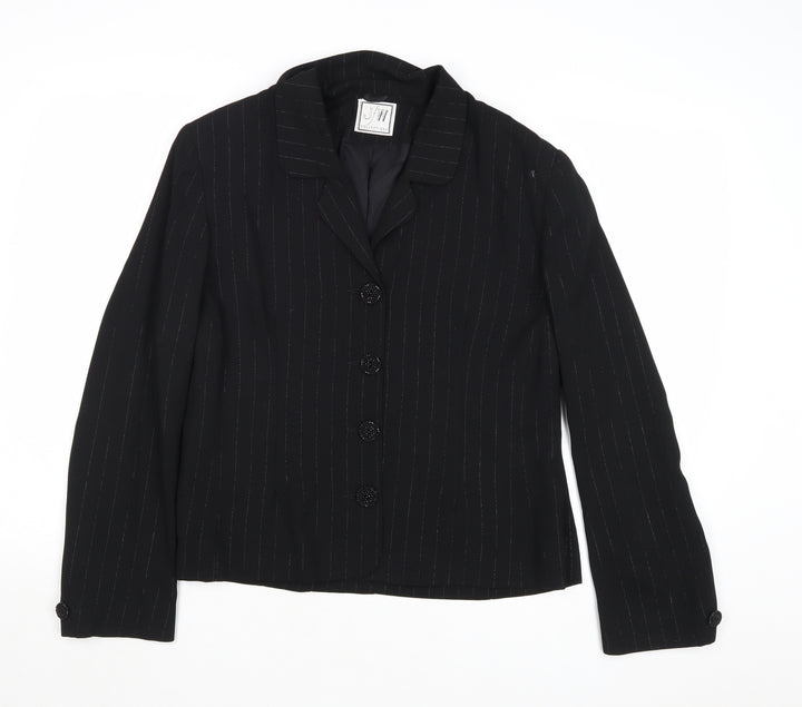 JFW Womens Black Striped Jacket Blazer Size 16 Button