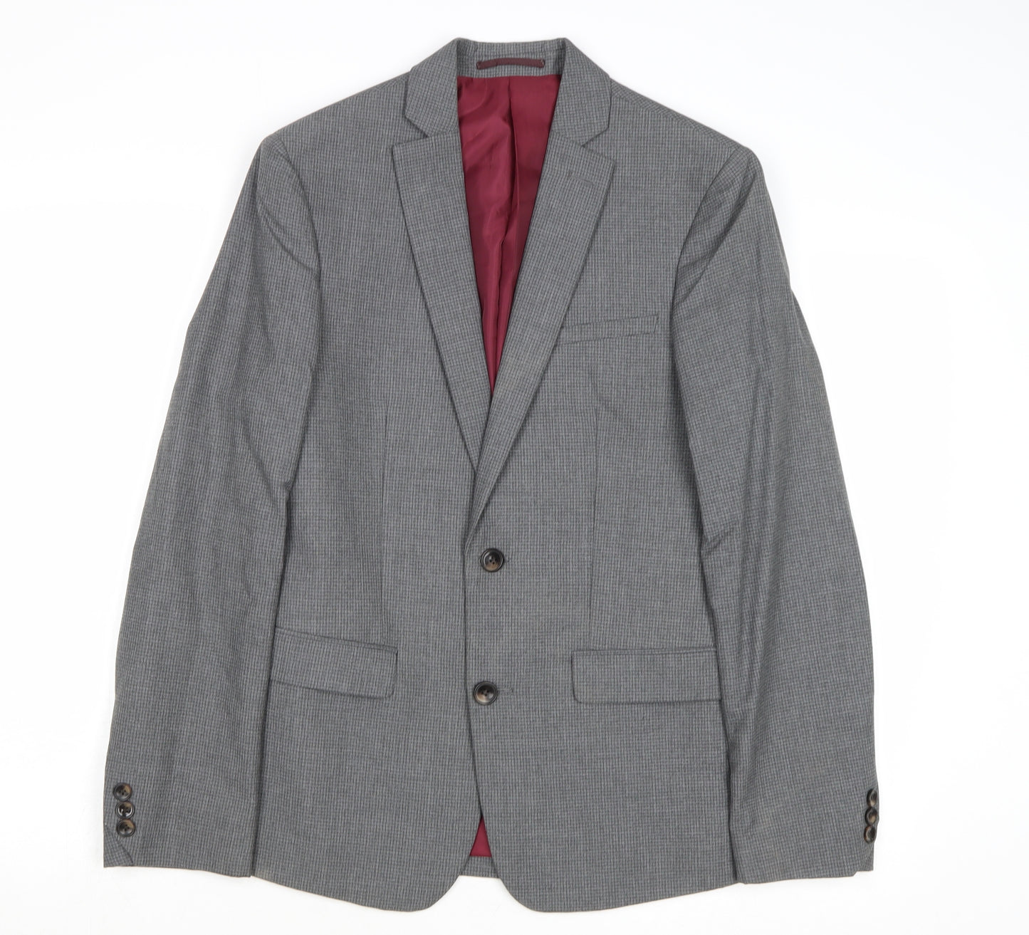 Marks and Spencer Mens Grey Check Polyester Jacket Suit Jacket Size 34 Regular