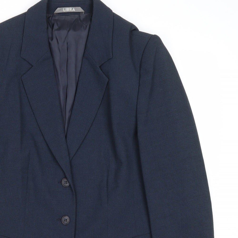 Libra Womens Blue Polyester Jacket Suit Jacket Size 10