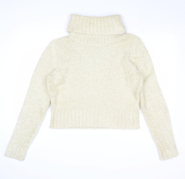 Shrinking Violet Womens Beige Roll Neck Acrylic Pullover Jumper Size L