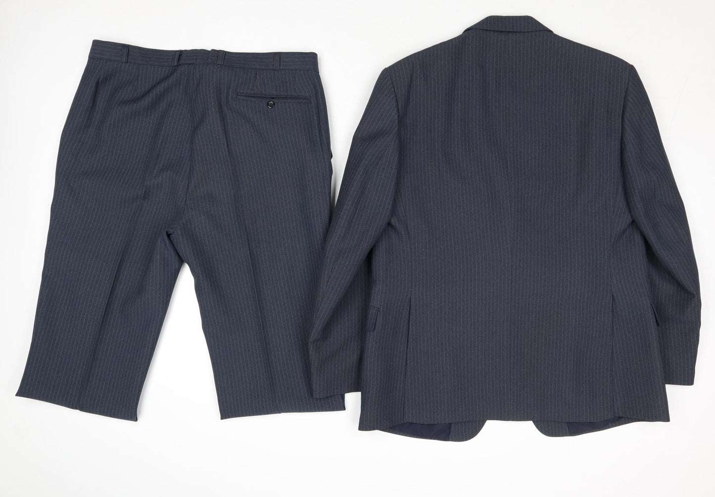 Hodges Mens Blue Striped Polyester 2 Piece Suit Size 38 Regular