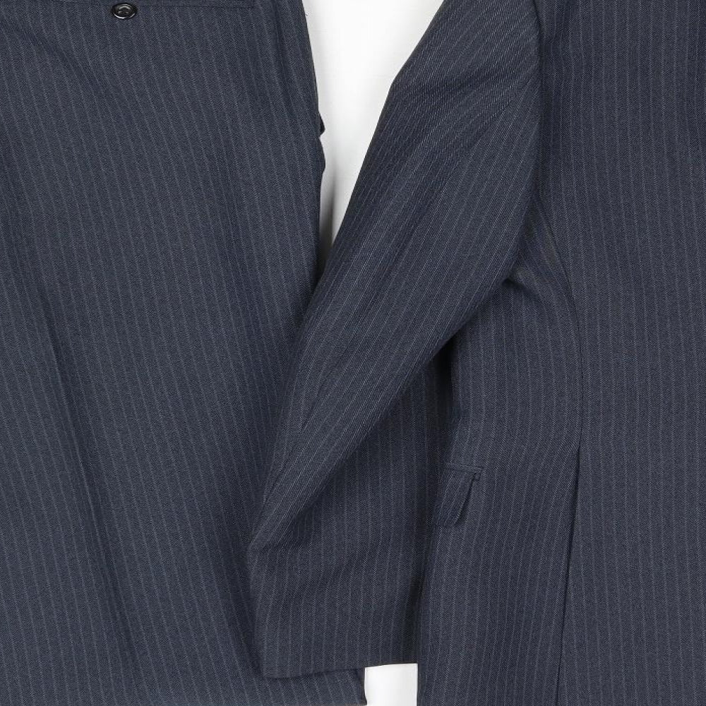 Hodges Mens Blue Striped Polyester 2 Piece Suit Size 38 Regular