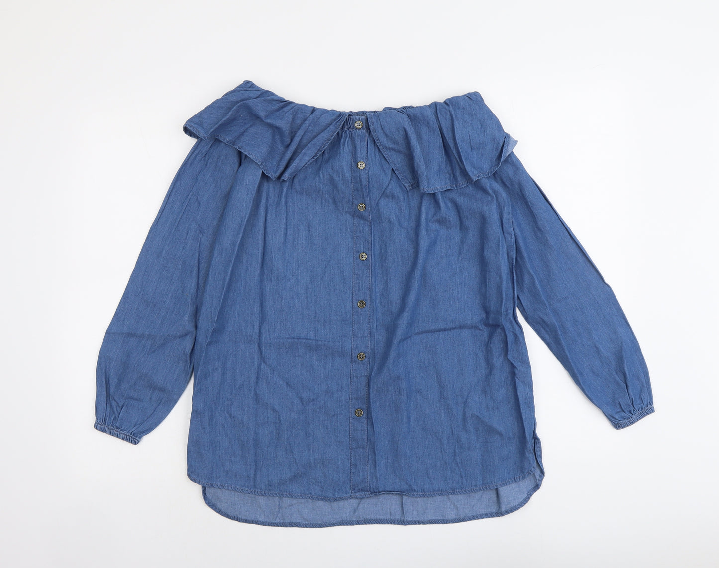 B.YOU Womens Blue Cotton Basic Blouse Size 8 Off the Shoulder
