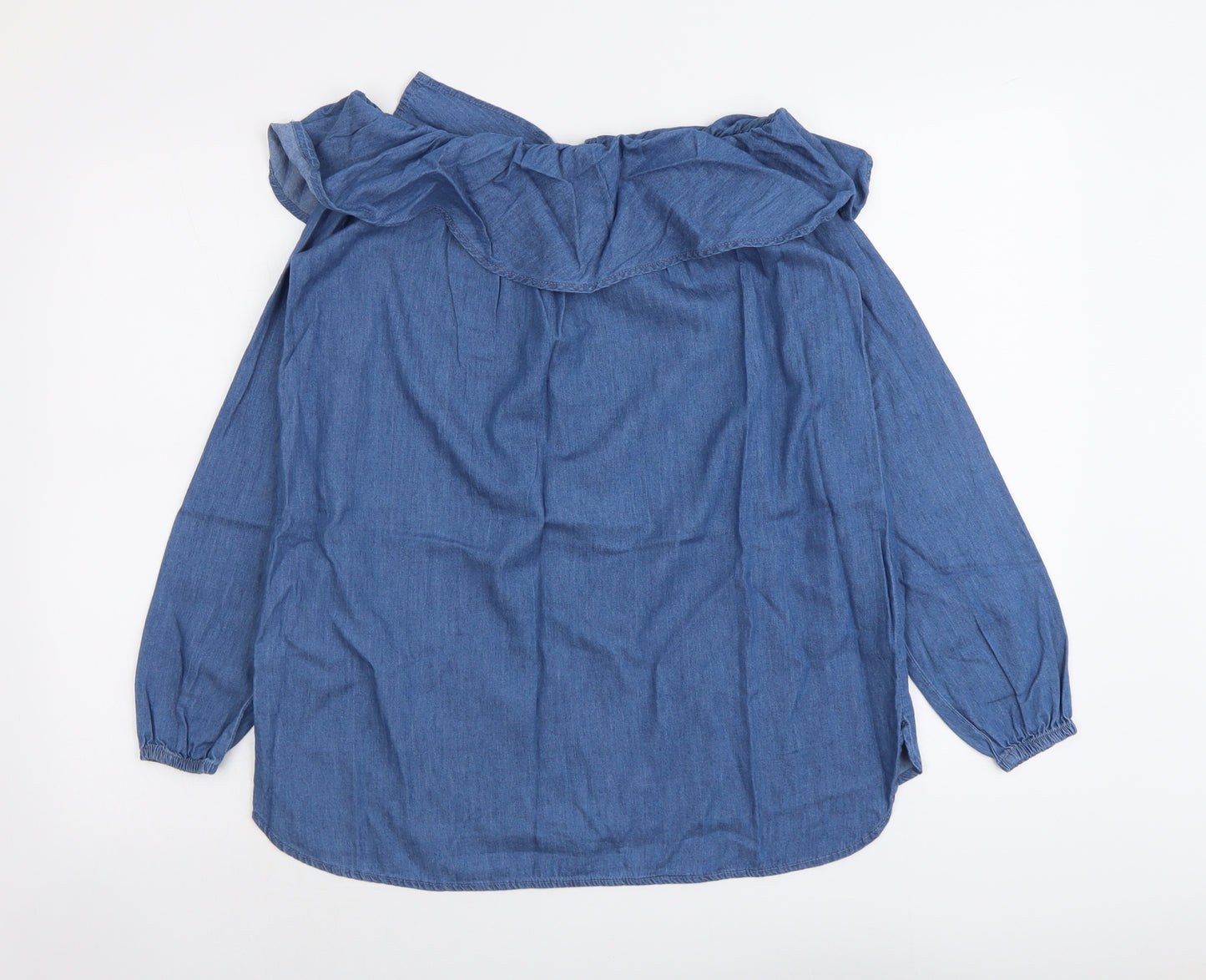 B.YOU Womens Blue Cotton Basic Blouse Size 8 Off the Shoulder