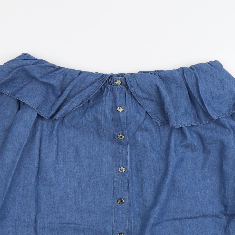 B.YOU Womens Blue Cotton Basic Blouse Size 8 Off the Shoulder