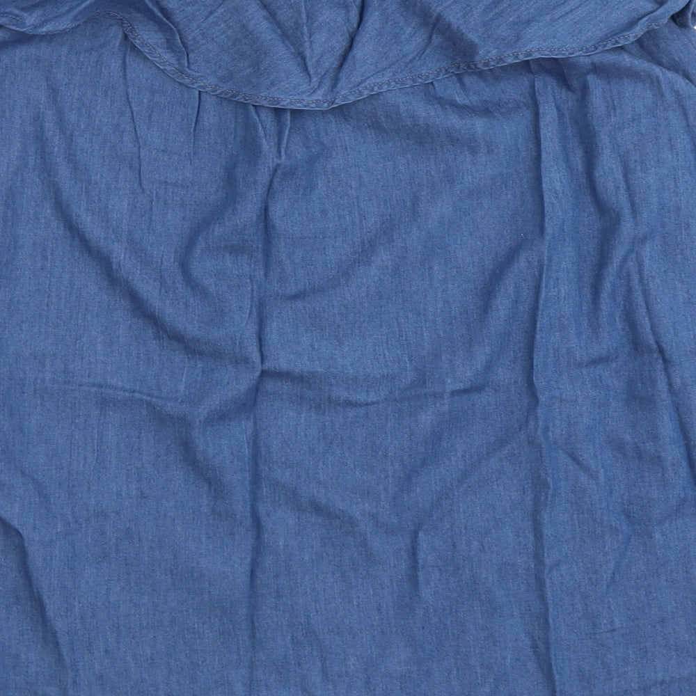 B.YOU Womens Blue Cotton Basic Blouse Size 8 Off the Shoulder