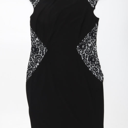 Simon Jeffrey Womens Black Floral Polyester A-Line Size 8 Round Neck Pullover