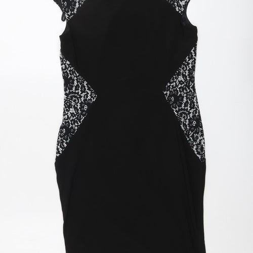 Simon Jeffrey Womens Black Floral Polyester A-Line Size 8 Round Neck Pullover