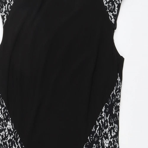Simon Jeffrey Womens Black Floral Polyester A-Line Size 8 Round Neck Pullover