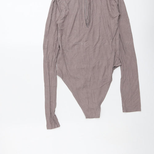 Topshop Womens Grey Viscose Bodysuit One-Piece Size 8 Snap