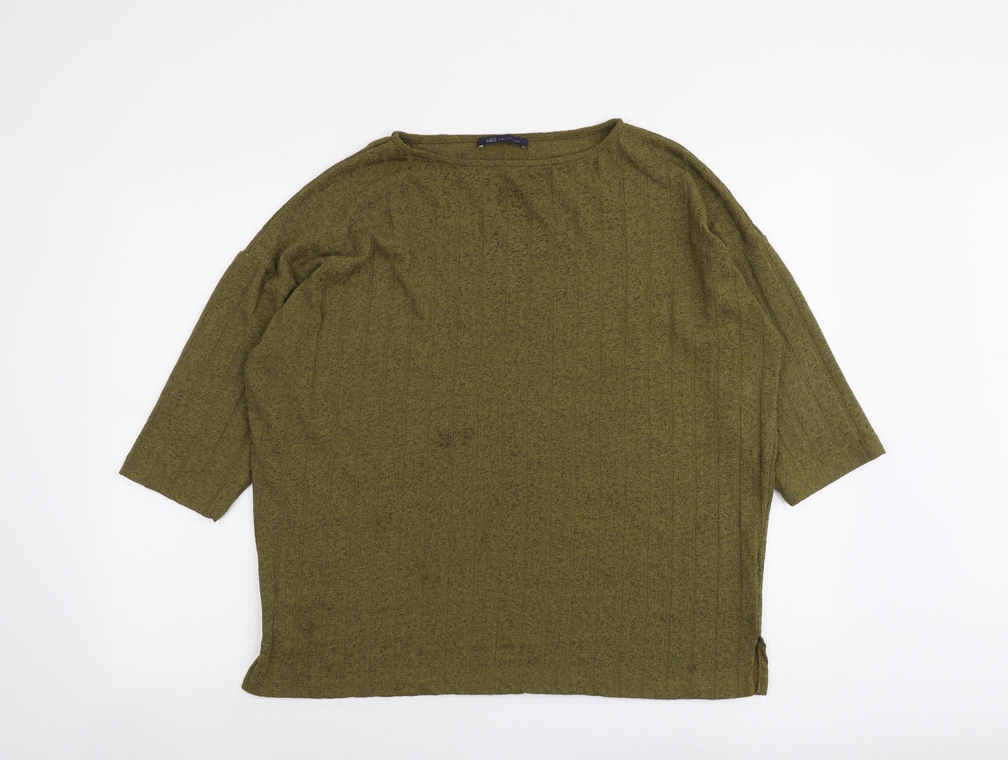 Marks and Spencer Womens Green Round Neck Polyester Pullover Jumper Size 14