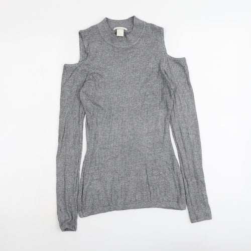 H&M Womens Grey Round Neck Viscose Pullover Jumper Size S - Cold Shoulder