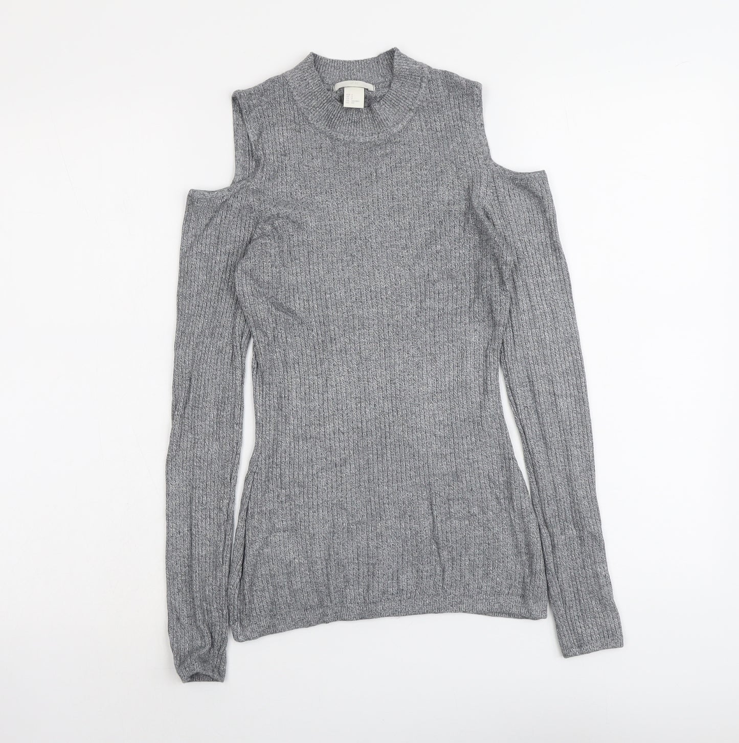 H&M Womens Grey Round Neck Viscose Pullover Jumper Size S - Cold Shoulder