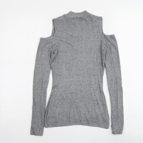 H&M Womens Grey Round Neck Viscose Pullover Jumper Size S - Cold Shoulder
