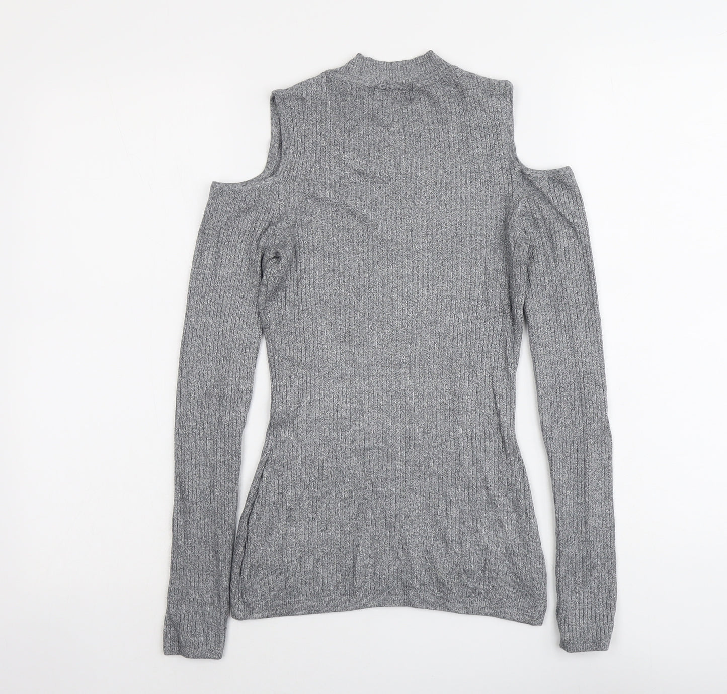 H&M Womens Grey Round Neck Viscose Pullover Jumper Size S - Cold Shoulder