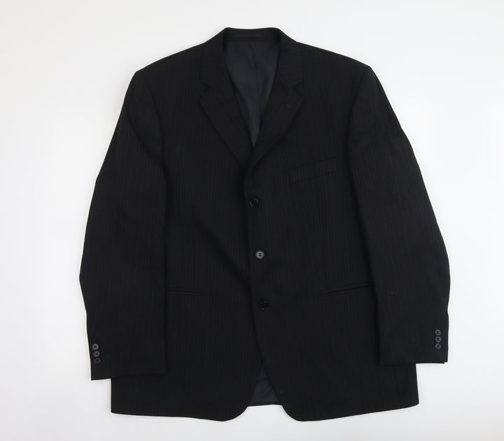 Pinstripe Mens Black Striped Polyester Jacket Suit Jacket Size XL Regular