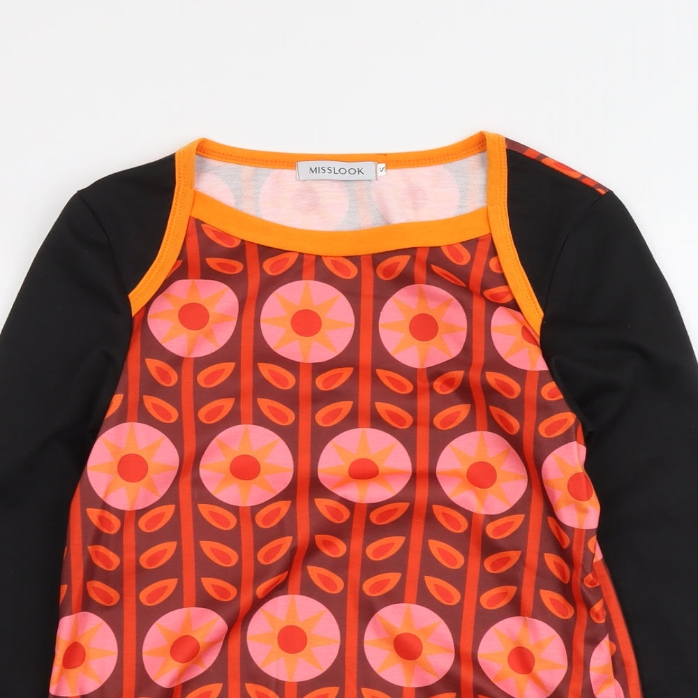 Miss Look Womens Black Geometric Cotton Basic T-Shirt Size S Round Neck